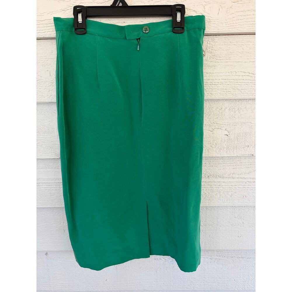 100% Silk Emerald Green Pencil Skirt Size 8 Midi Skirt Lined - Picture 9 of 9